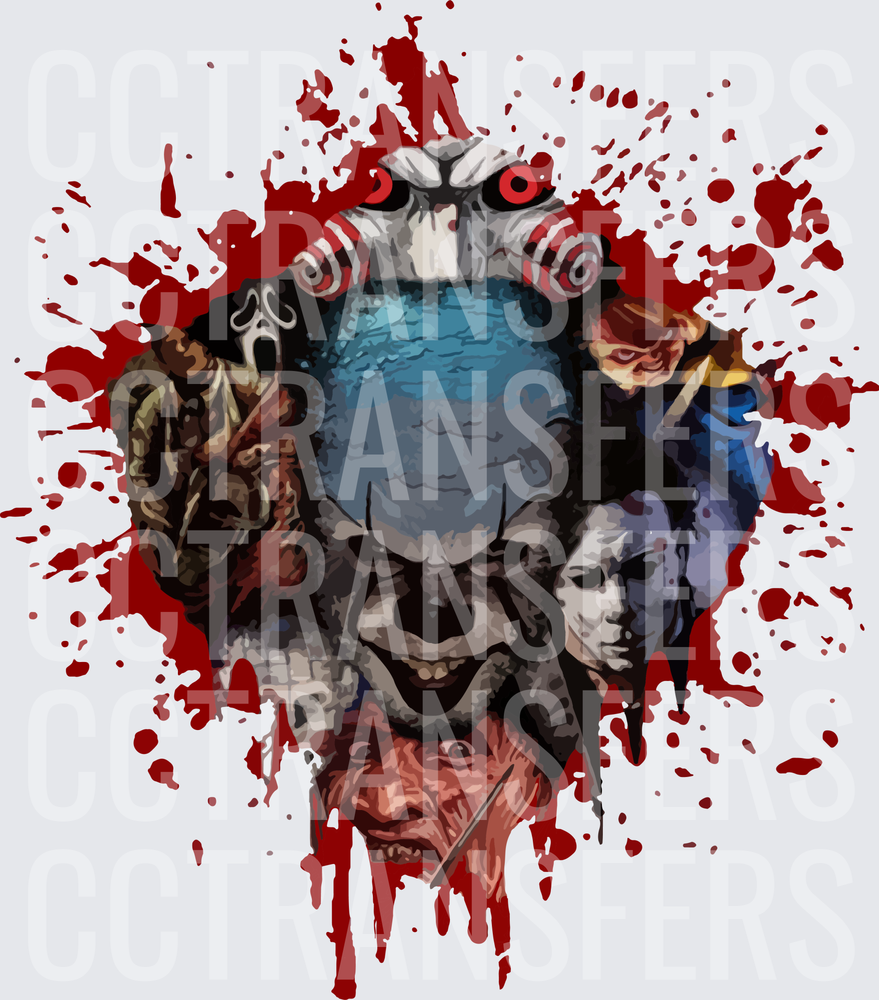 Classic Horror Villains Collage Blood Splatter (DTF)