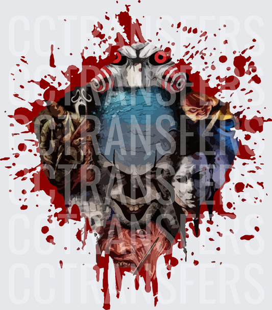 Classic Horror Villains Collage Blood Splatter (DTF)