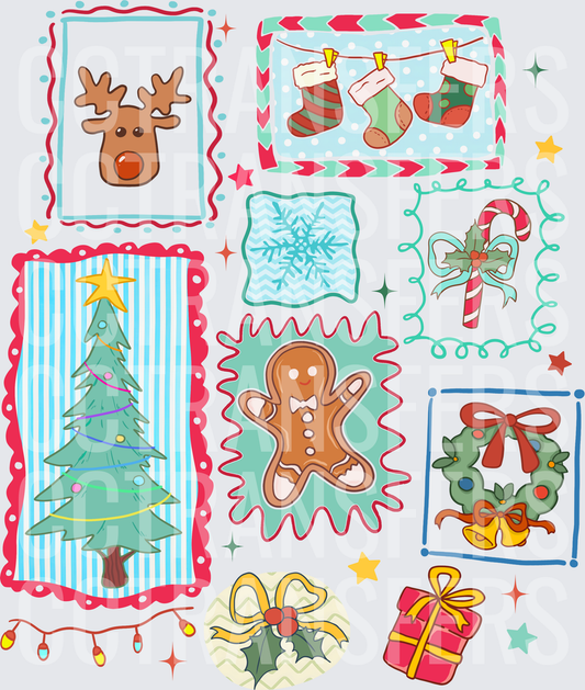 Cute Christmas Holiday Icons Collage Doodle Set (DTF)