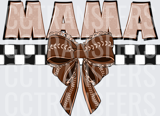 Mama Distressed Letters Checkered Brown Coquette Bow (DTF)