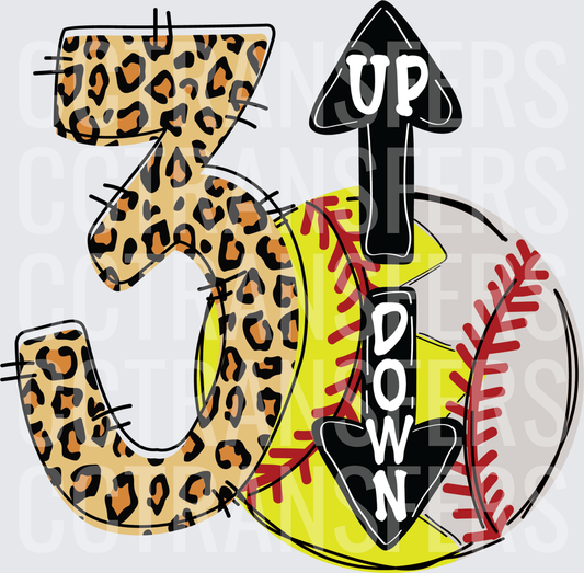 3 Up 3 Down Leopard Print Softball Baseball Number (DTF)