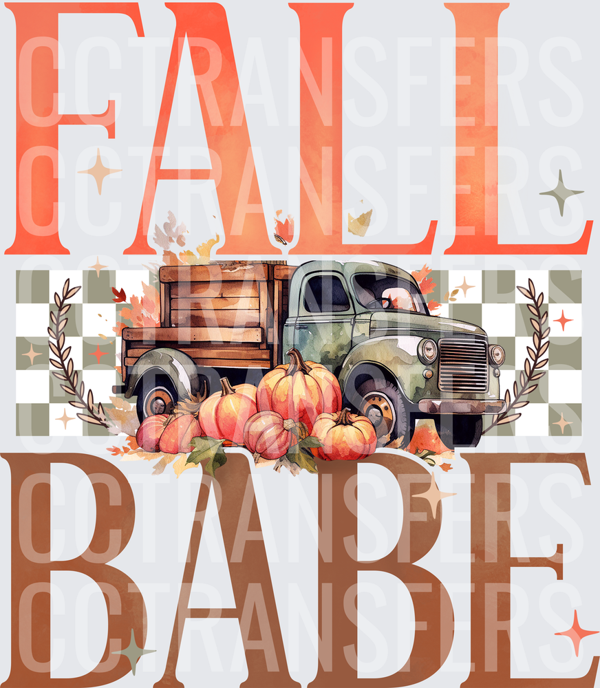 Fall Babe Vintage Truck Pumpkins Checkered Autumn (DTF)