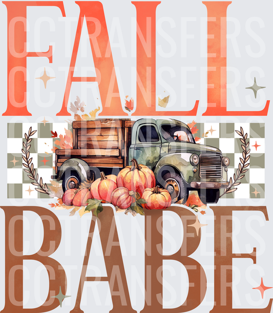 Fall Babe Vintage Truck Pumpkins Checkered Autumn (DTF)