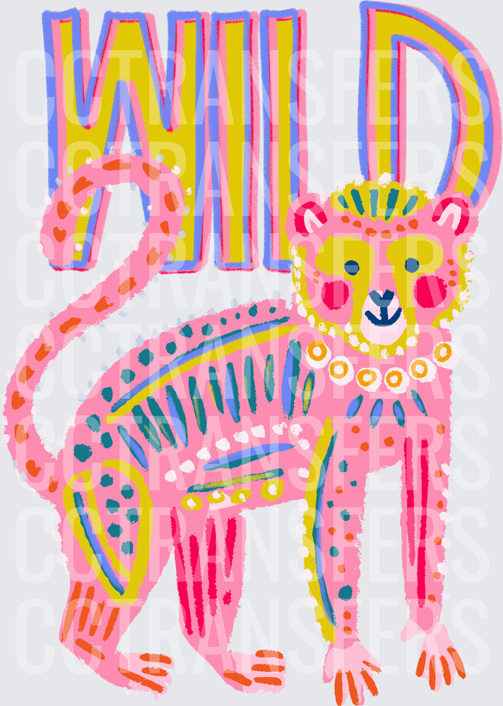 Colorful Folk Art Pink Leopard Wild Typography (DTF)
