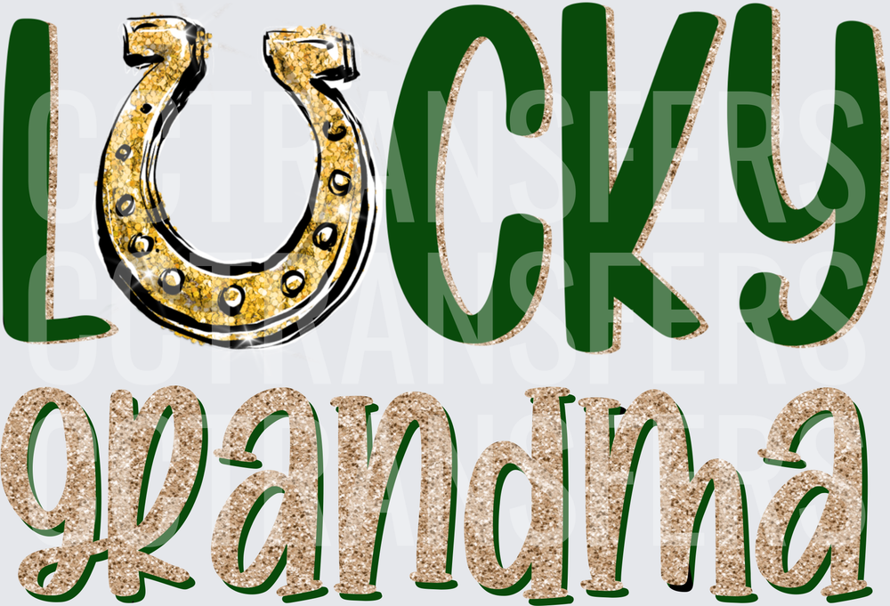 Lucky Grandma Gold Glitter Horseshoe St. Patrick's Day (DTF)