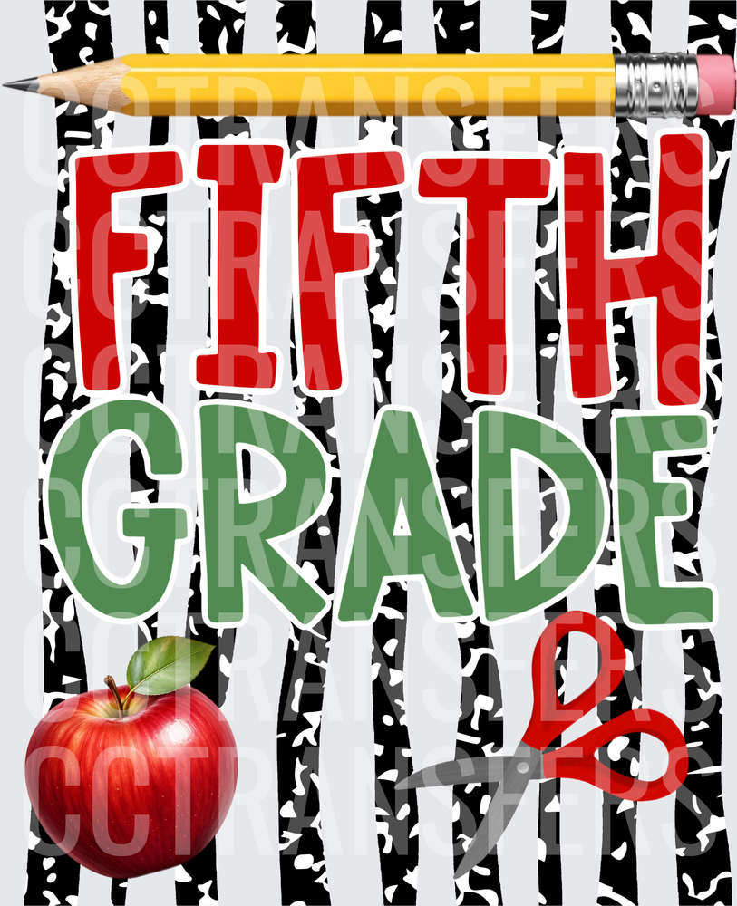Fifth Grade Bold Typography Pencil Apple Scissors (DTF)