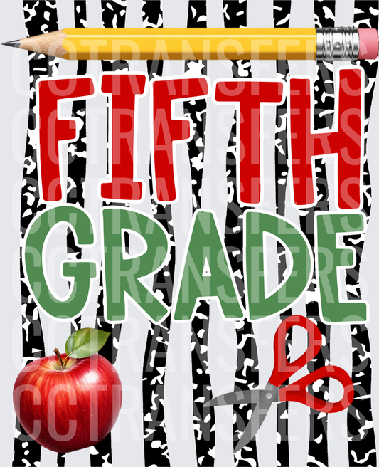 Fifth Grade Bold Typography Pencil Apple Scissors (DTF)