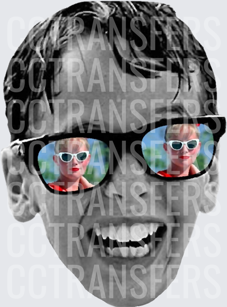 Smiling Guy Sunglasses Reflecting Blonde Girl (DTF)