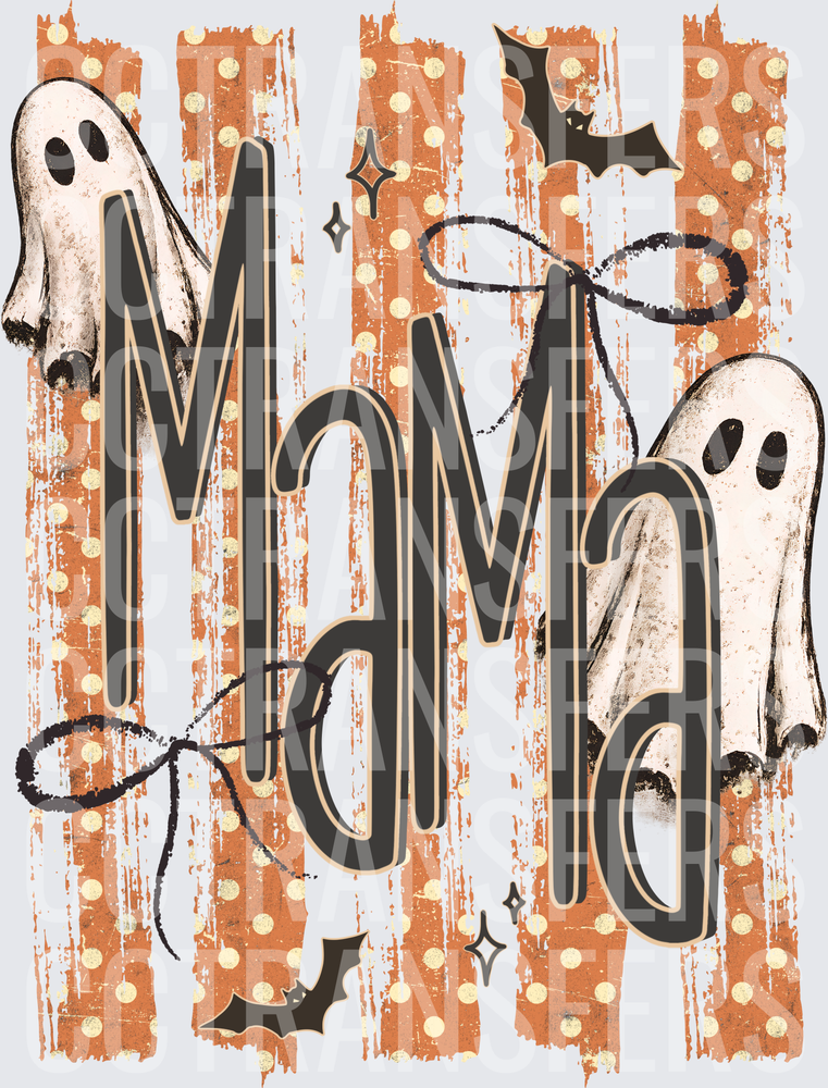 Mama Halloween Ghost Bat Retro Orange Stripe (DTF)