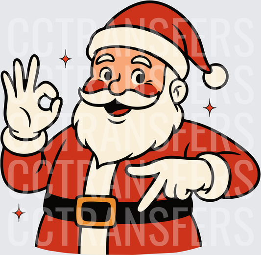 Retro Santa Winking OK Hand Gesture Pointing (DTF)