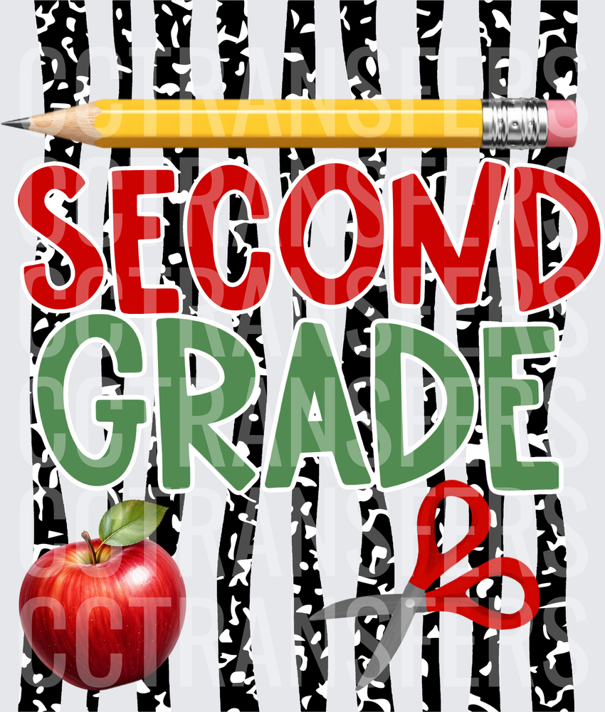 Second Grade Red Apple Pencil Scissors School Design (DTF)