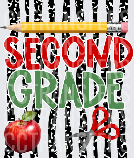 Second Grade Red Apple Pencil Scissors School Design (DTF)