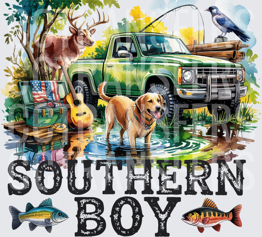 Southern Boy Truck Dog Deer Fishing Country Scene (DTF)