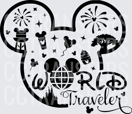 World Traveler Mouse Ears Icon Silhouette (DTF)