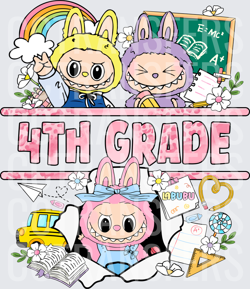 Cute Bunny Monster Characters 4th Grade School (DTF)