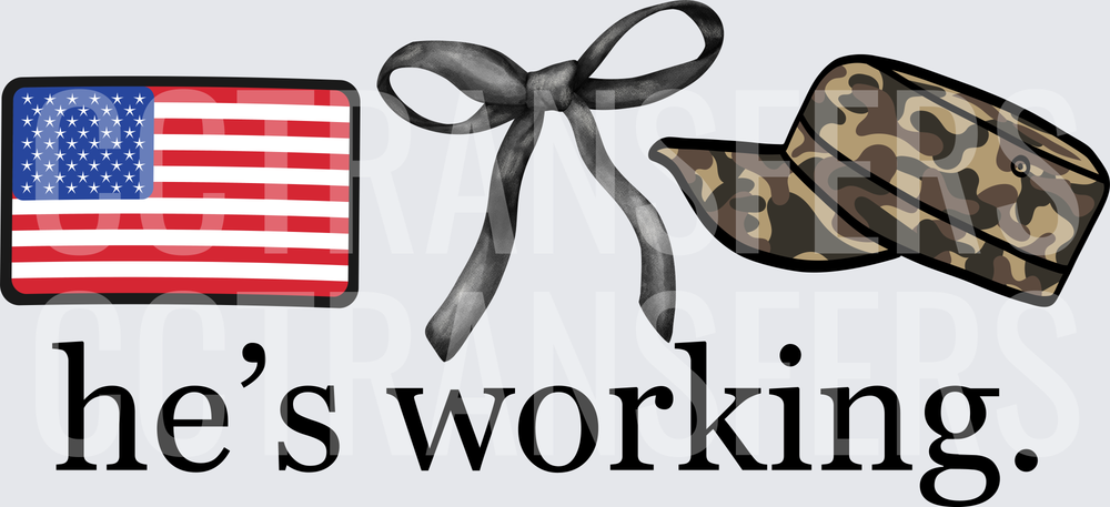 American Flag Gray Ribbon Camo Hat He's Working (DTF)