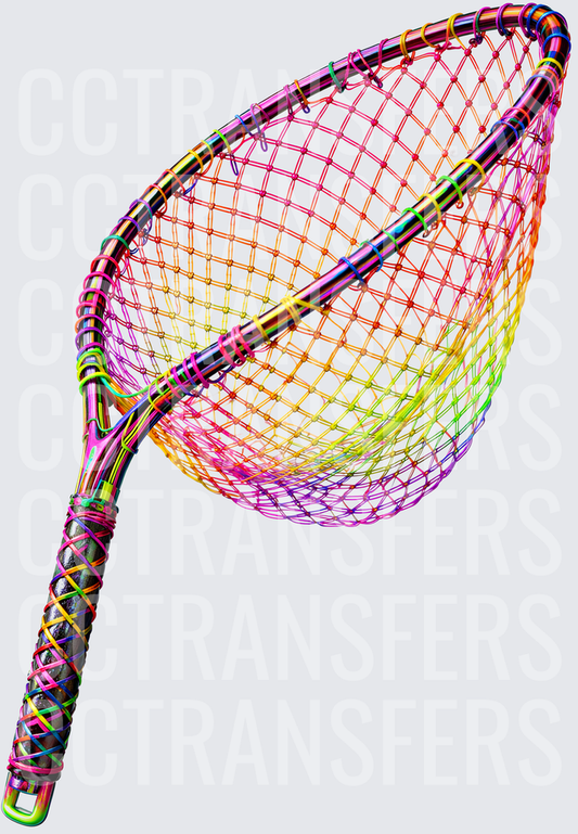 Rainbow Fishing Landing Net Colorful Mesh Design (DTF)