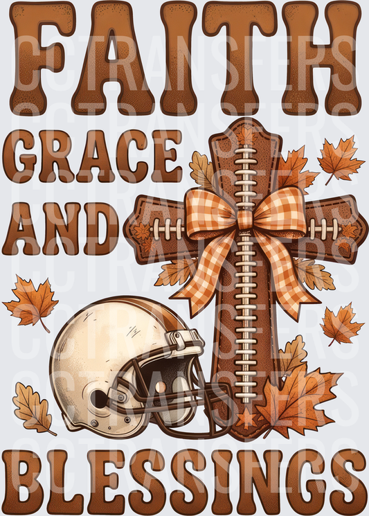 Faith Grace And Blessings Football Cross Fall Leaves (DTF)