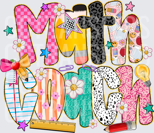 Math Coach Colorful Patterned Letters School Theme (DTF)