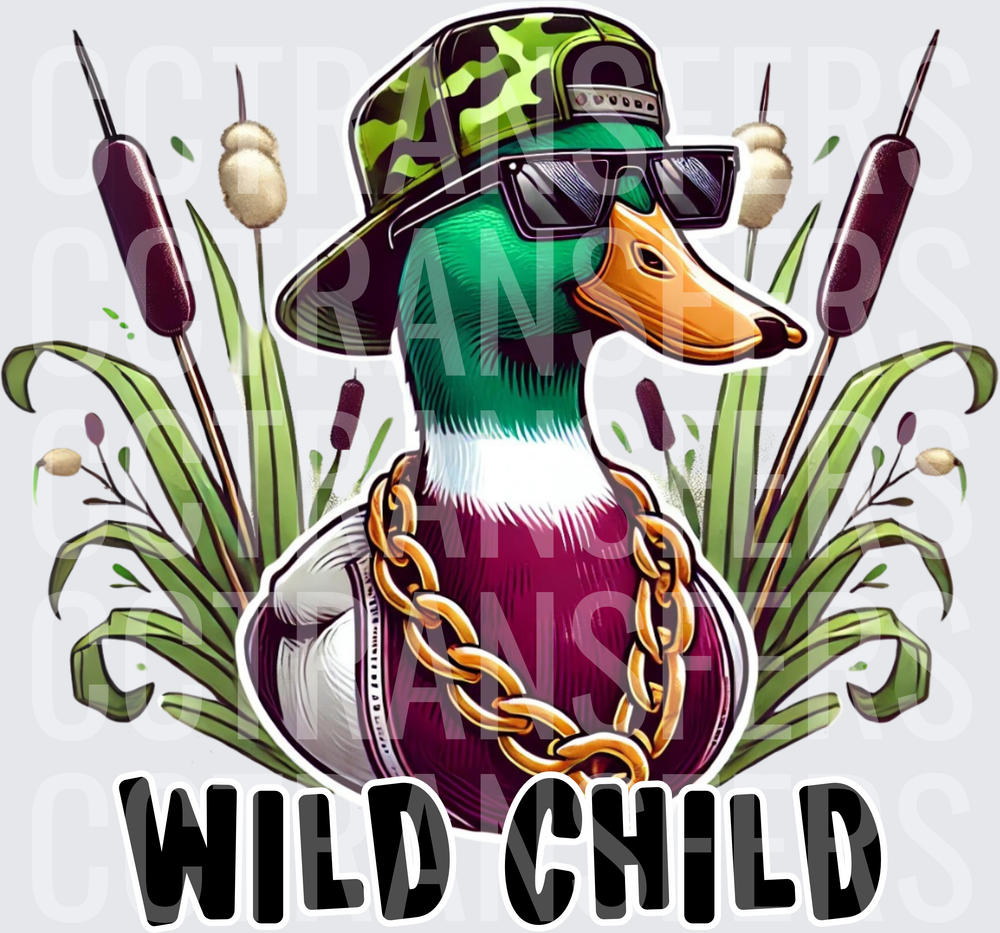 Wild Child Mallard Duck Camo Hat Gold Chain Sunglasses (DTF)