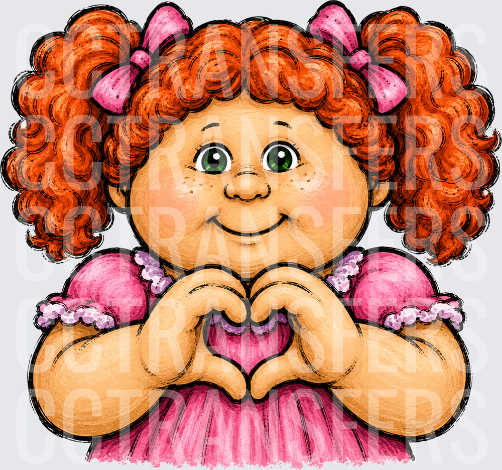 Curly Red-Haired Doll Making Heart Hand Gesture (DTF)