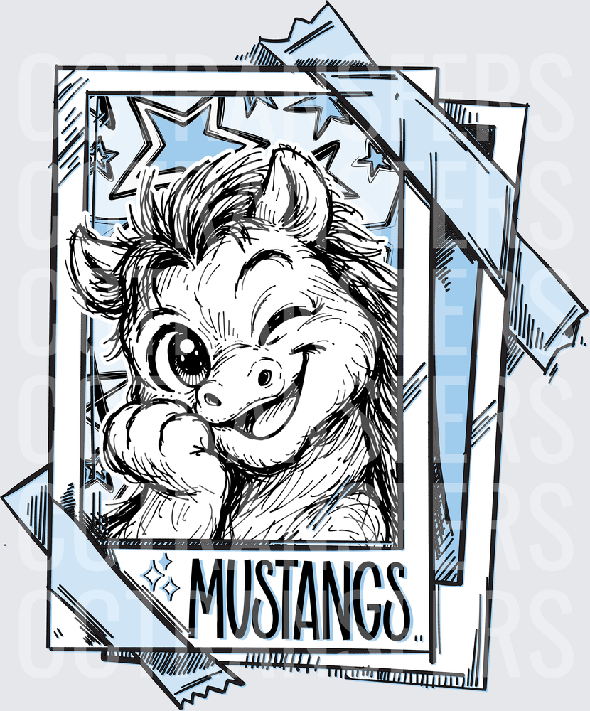 Mustangs Mascot Grinning Wild Horse Polaroid Stars (DTF)