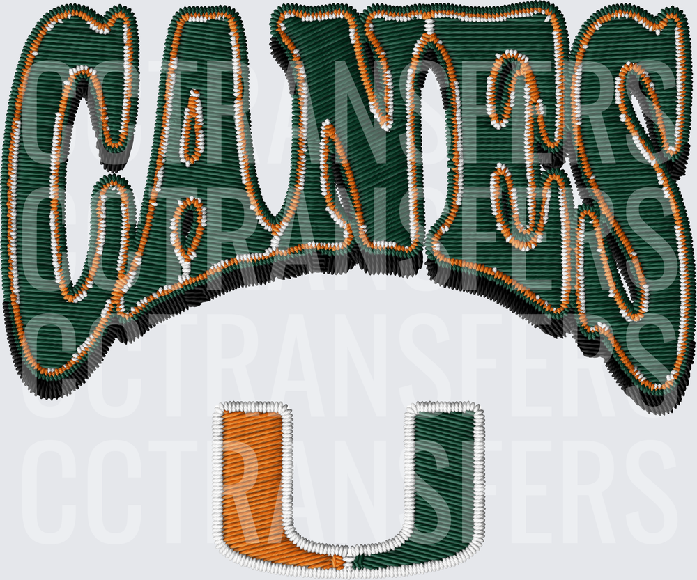 Canes Embroidery Style Lettering with U Logo (DTF)