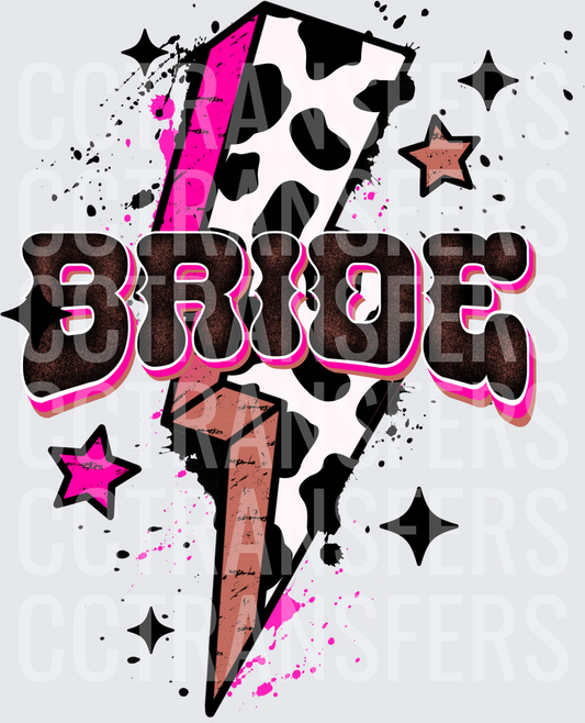 Bride Cow Print Lightning Bolt Pink Splatter Stars (DTF)