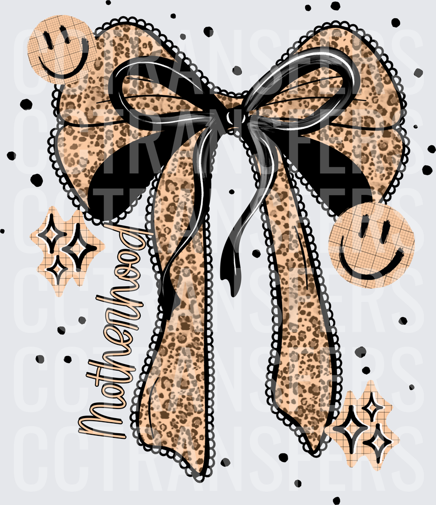 Motherhood Leopard Bow Smiley Face Sparkle (DTF)