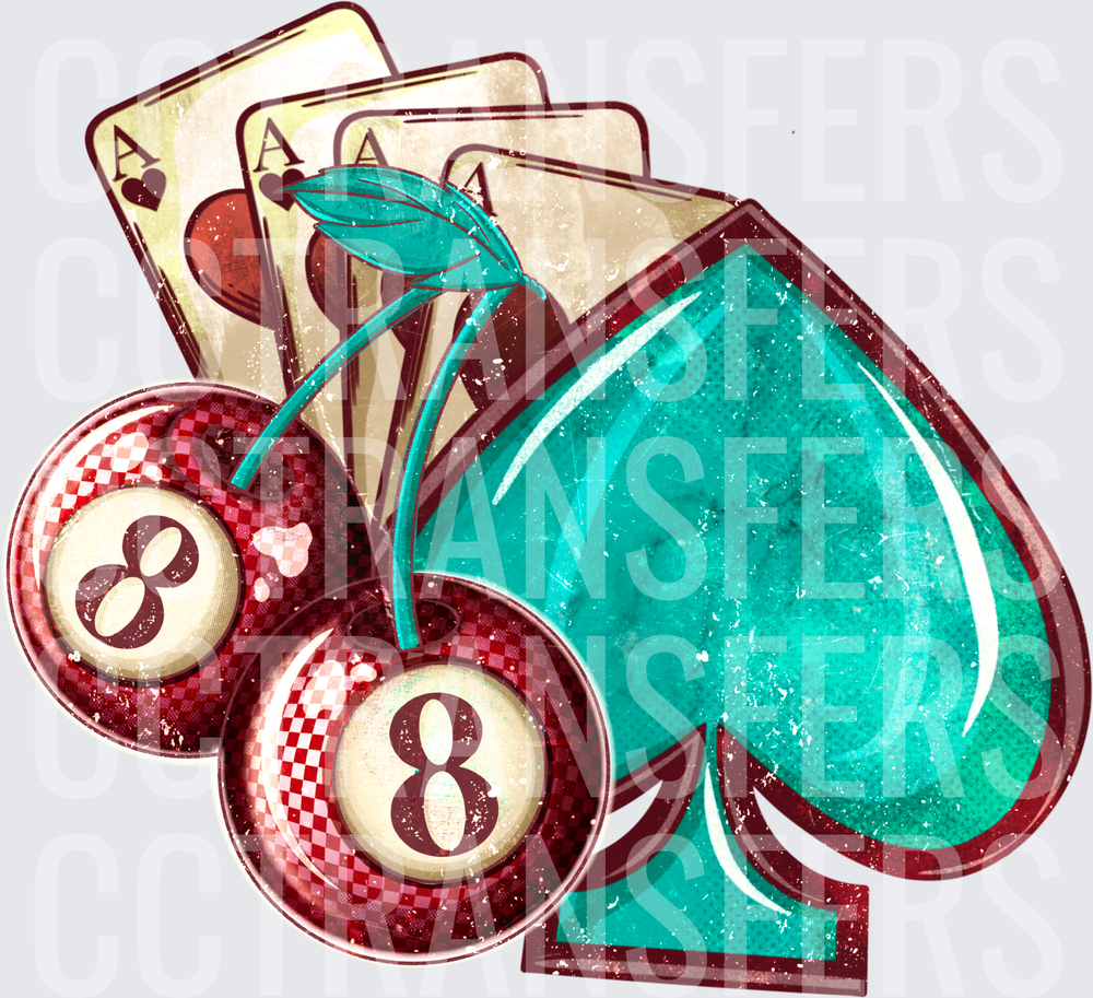 Vintage Casino Ace Cards Spade Cherry Eight Ball (DTF)