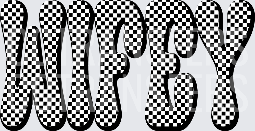 Wifey Black White Checkered Bold Bubble Letters (DTF)