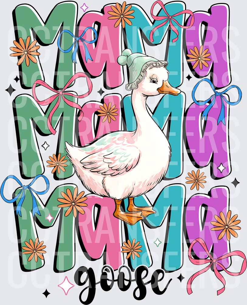 Mama Goose Retro Bold Letters Floral Bow White Goose (DTF)
