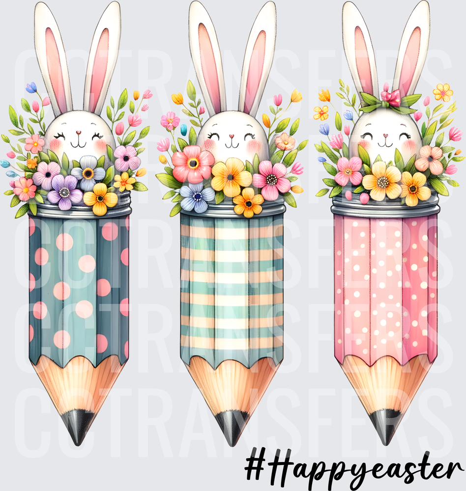 Happy Easter Bunny Floral Pencil Trio #Happyeaster (DTF)