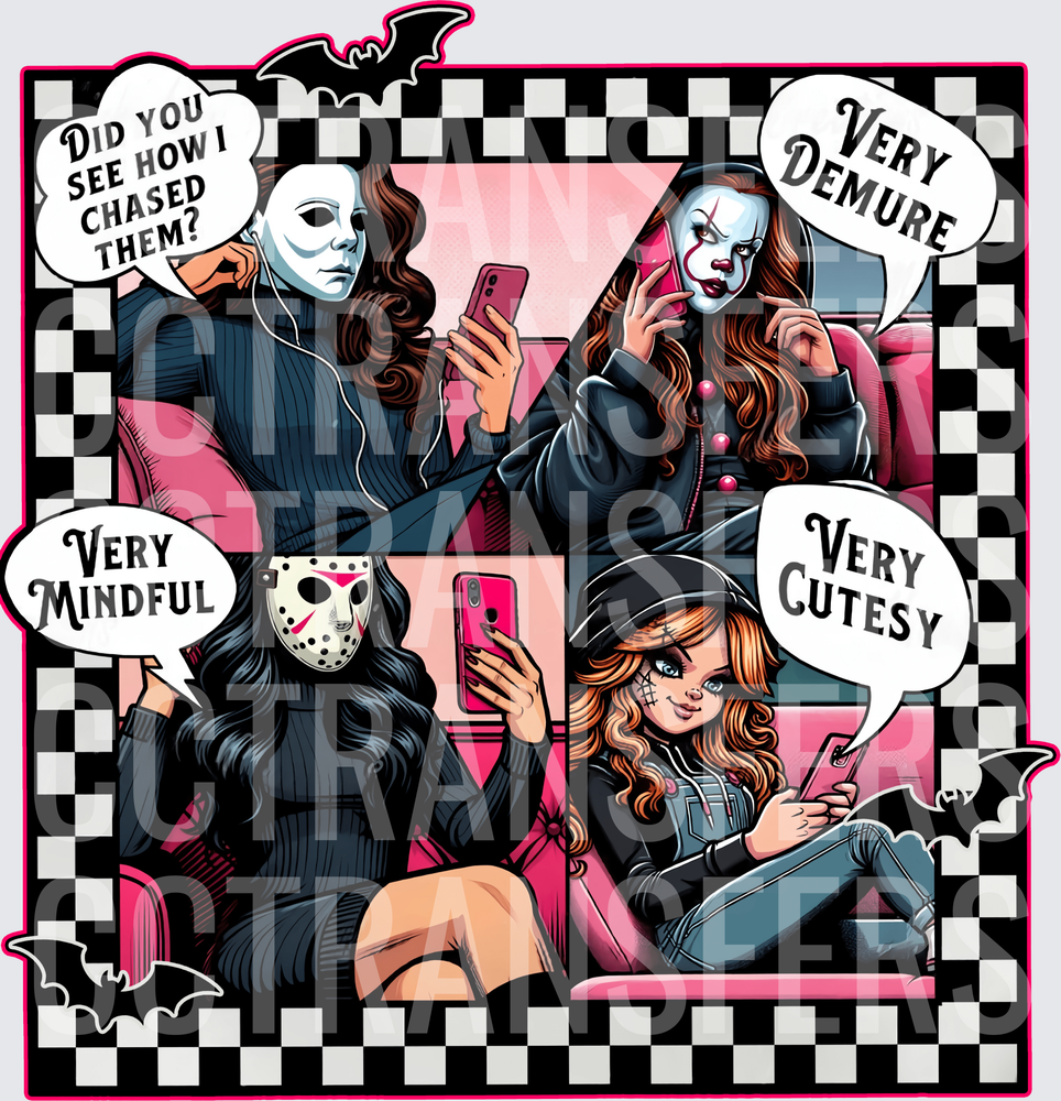 Horror Girls Very Demure Mindful Cutesy Comic Panel (DTF)