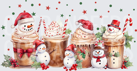 Christmas Snowman Coffee Cups Holly Berries Stars (DTF)