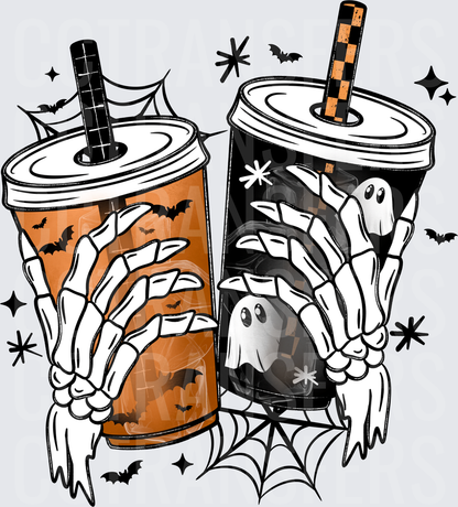 Skeleton Hands Halloween Cups Bats Ghosts Spiderwebs (DTF)