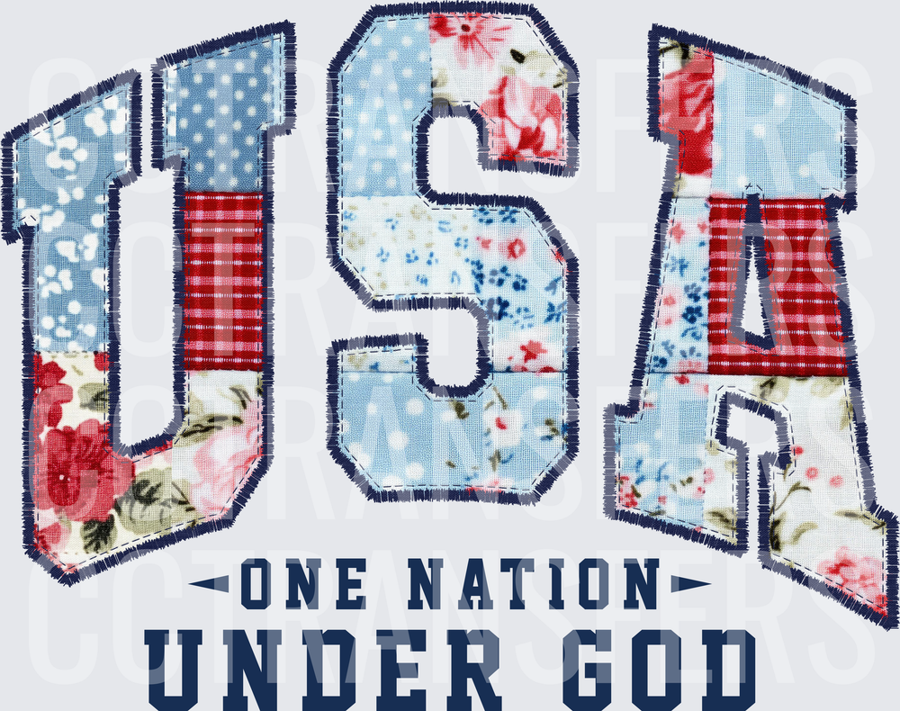 USA One Nation Under God Patchwork Floral Fabric Letters (DTF)
