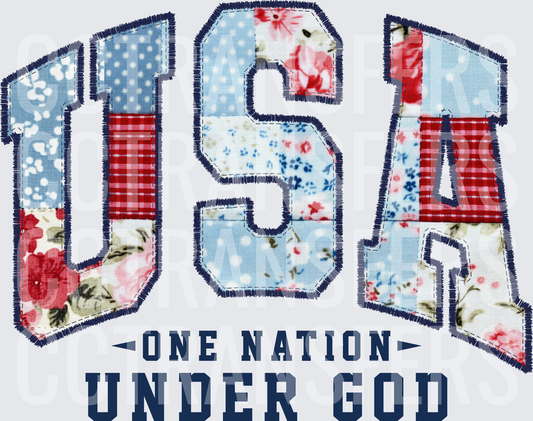 USA One Nation Under God Patchwork Floral Fabric Letters (DTF)