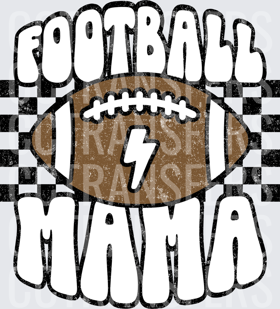 Football Mama Retro Checkered Lightning Bolt (DTF)