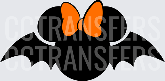 Halloween Bat Silhouette with Orange Bow (DTF)