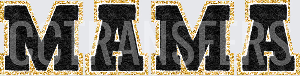 Black Chenille Varsity MAMA Letters Gold Glitter (DTF)