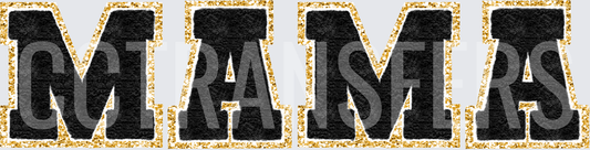 Black Chenille Varsity MAMA Letters Gold Glitter (DTF)