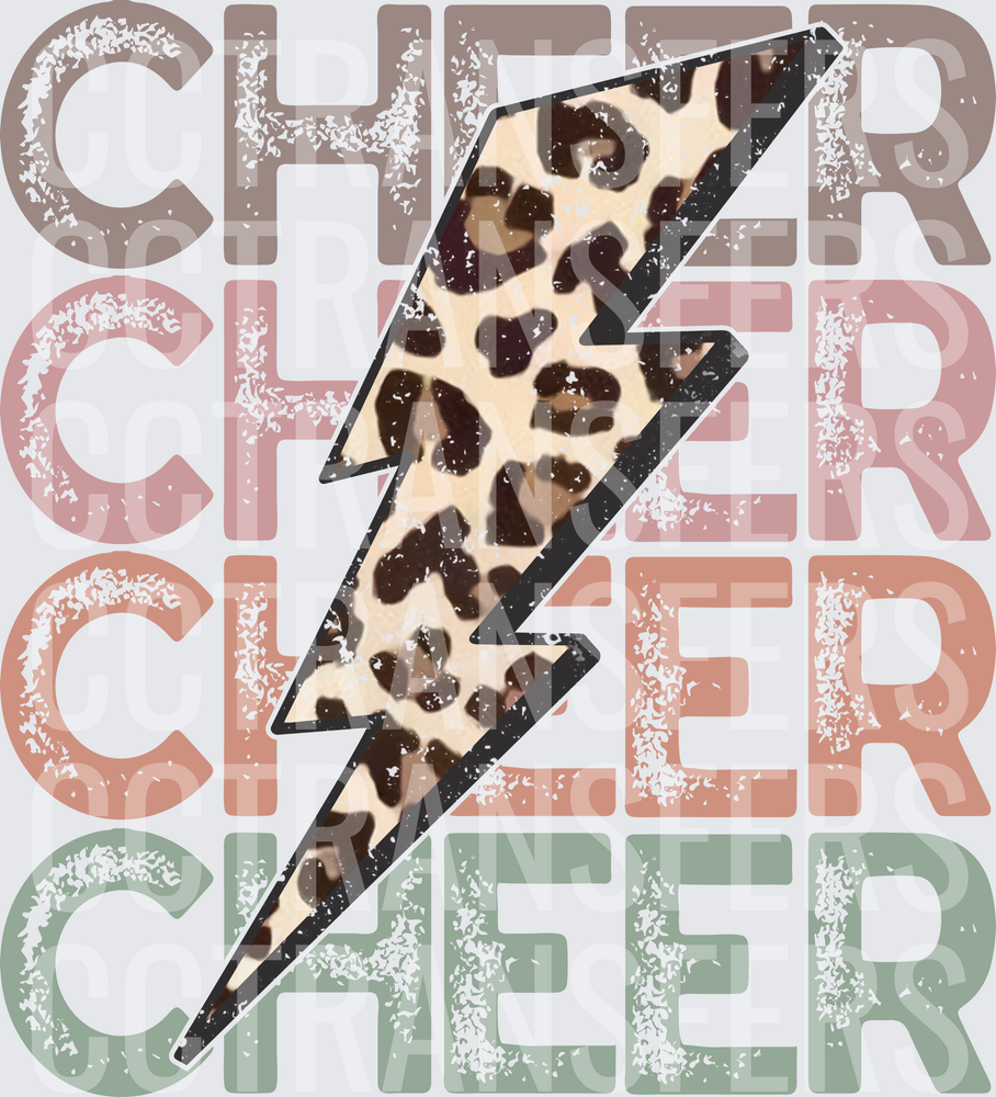 Cheer Stacked Leopard Lightning Bolt Distressed (DTF)