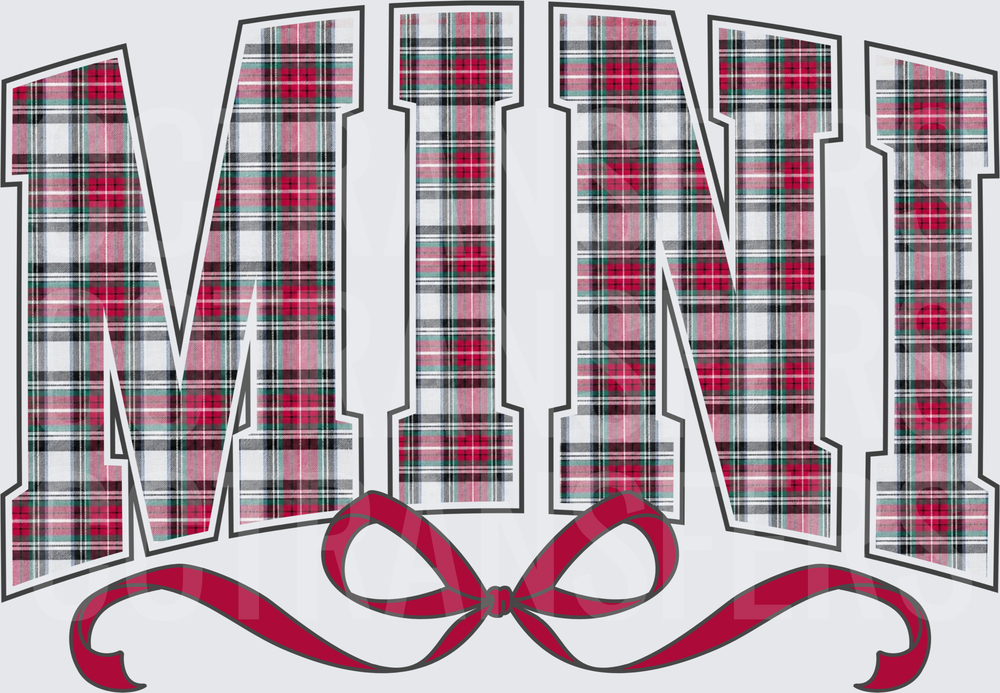 Mini Christmas Plaid Varsity Letters with Red Bow (DTF)