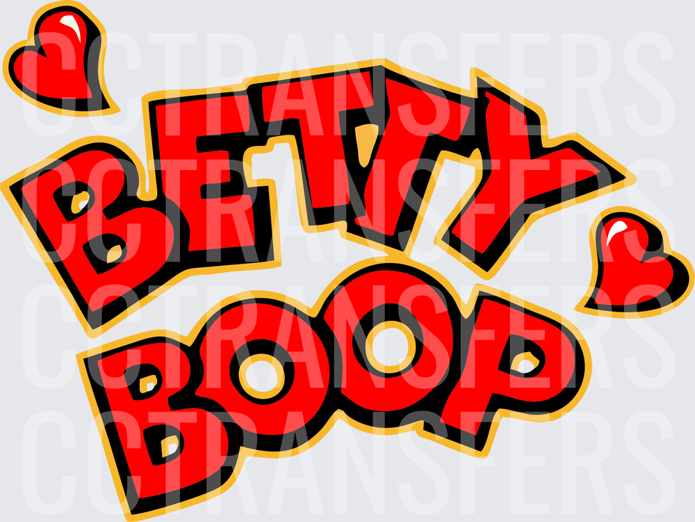 Betty Boop Bold Red Cartoon Logo with Hearts (DTF)
