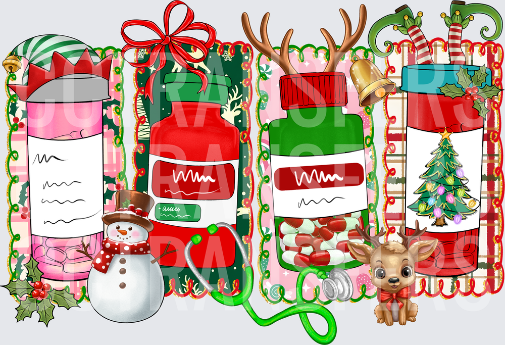 Christmas Nurse Pharmacy Pill Bottles Holiday Medical (DTF)
