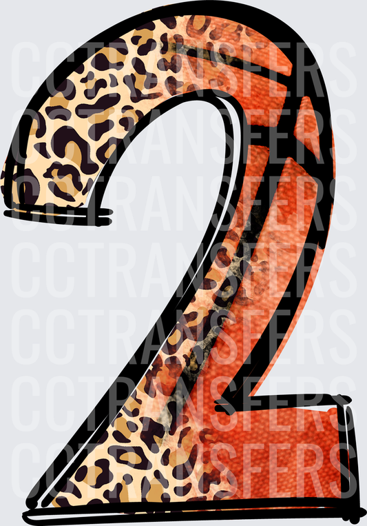 Number 2 Basketball and Leopard Print Mixed Pattern (DTF)