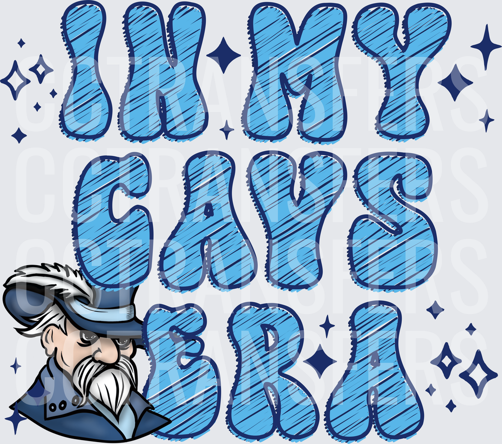 In My Cavs Era Grumpy Mascot Blue Bubble Letter Design (DTF)