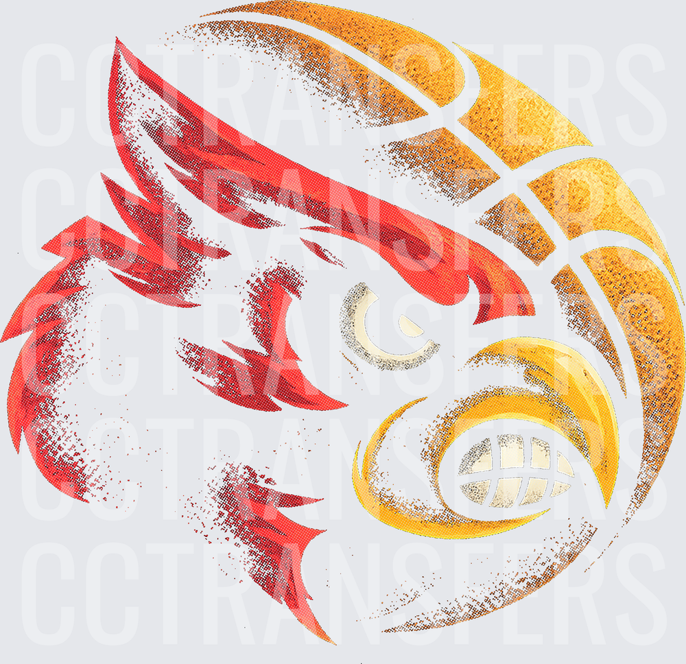 Fierce Fiery Hawk Face Fused With Basketball (DTF)
