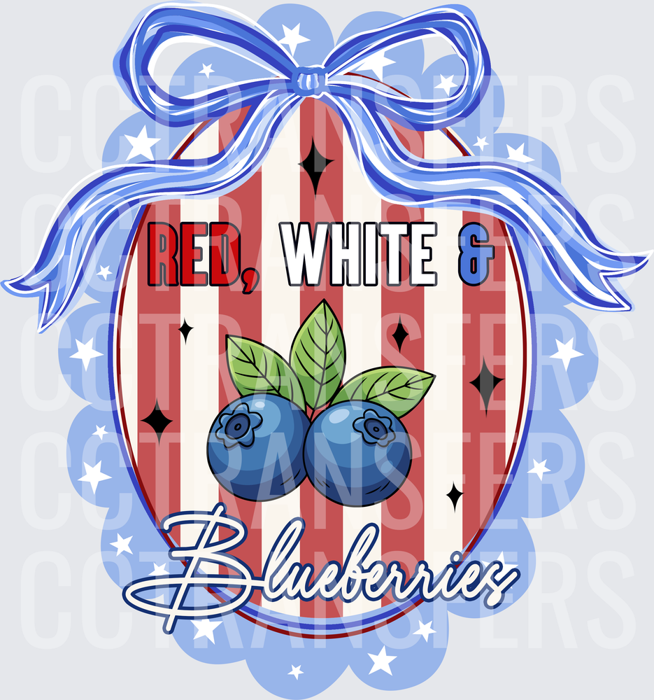 Red White & Blueberries Patriotic Bow Badge (DTF)